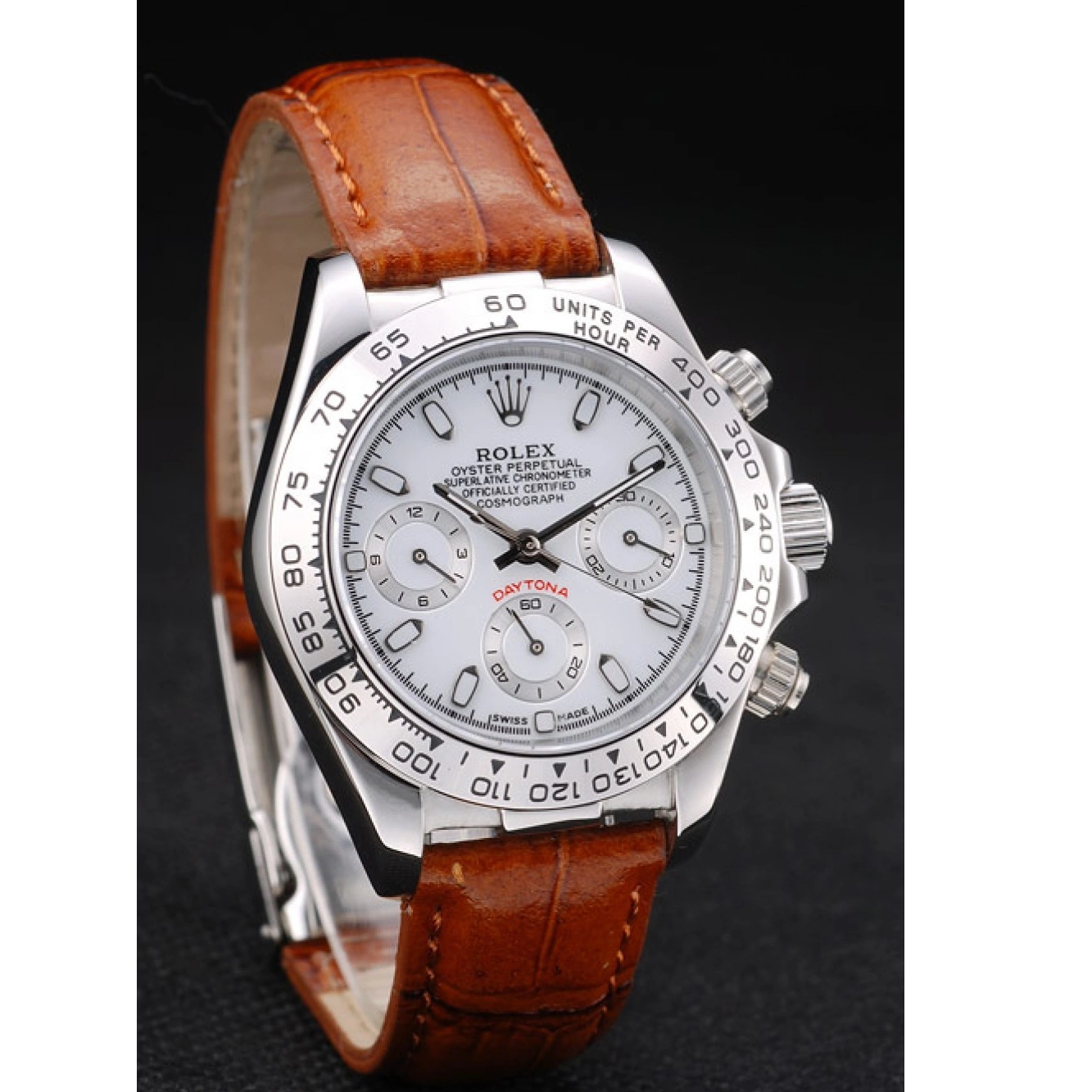 AAA Replica Watches Strap Tachymeter Steel Lady Stainless Daytona Leather Case Brown Rolex White Dial 0704